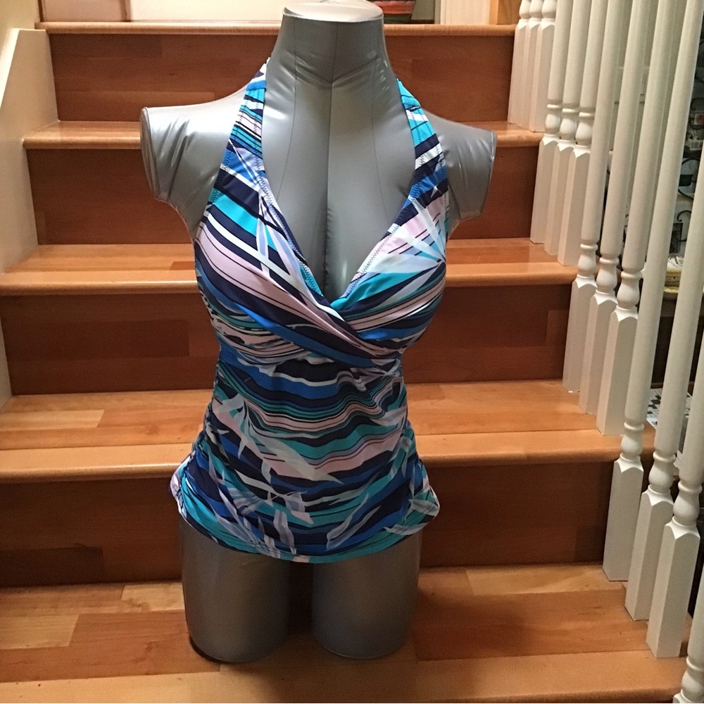 Gottex Profile Blue and Purple Halter Tankini Top. NWOT